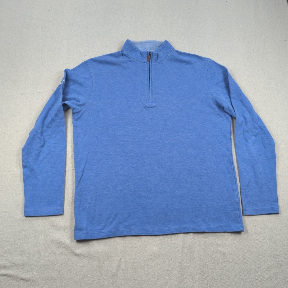 Mizzen Main Sweater Men Large Blue Quarter Zip Mock Neck Pullover Logo